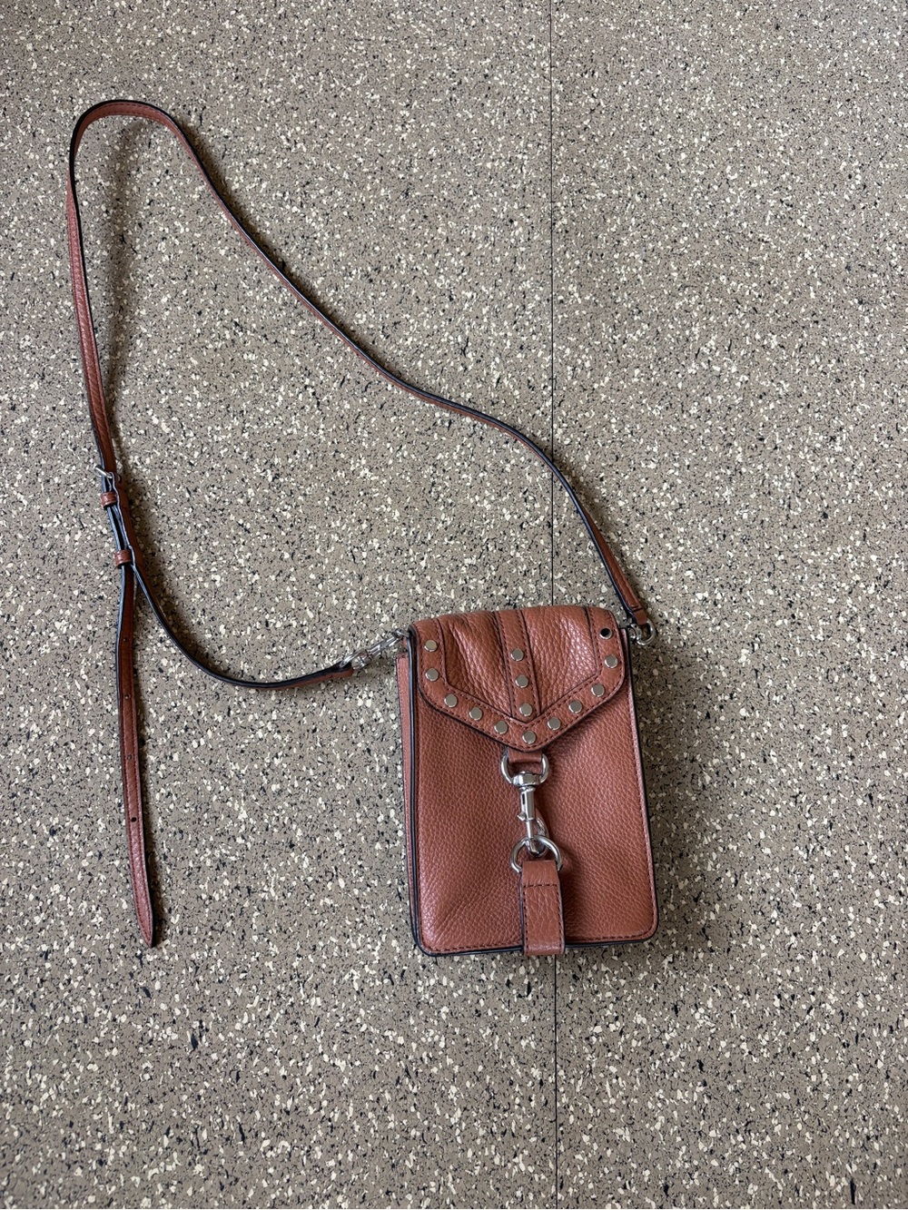 Rebecca Minkoff Stud-Accent Brown Leather Crossbody Phone Bag
